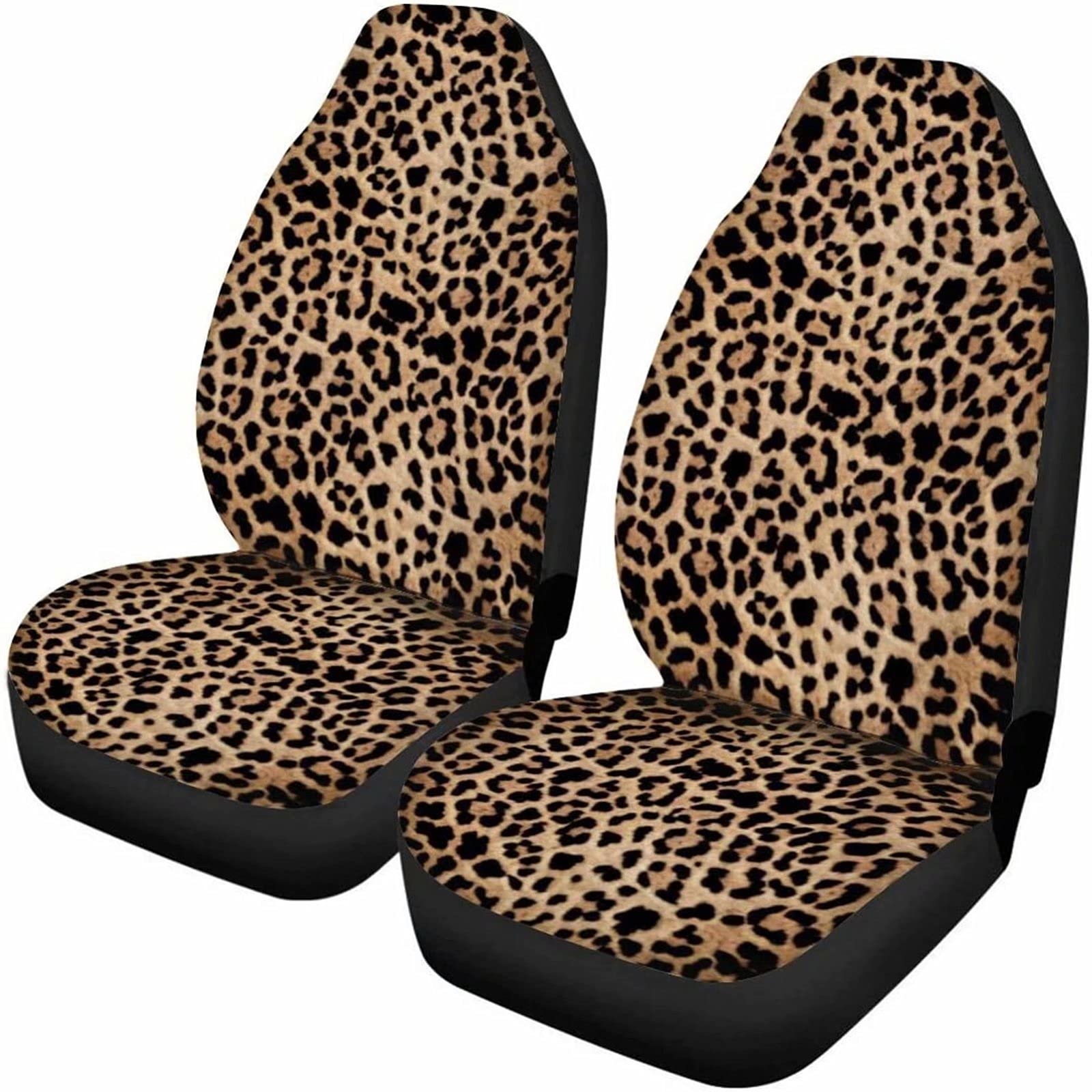 Dolyues Autositzbezüge mit braunem Leopardenmuster für Damen, komplettes Set, 2-teilig, für Autos, Vordersitzbezug, Satteldecke, Komfortschutz, dekoratives Autozubehör, Dekor von Dolyues