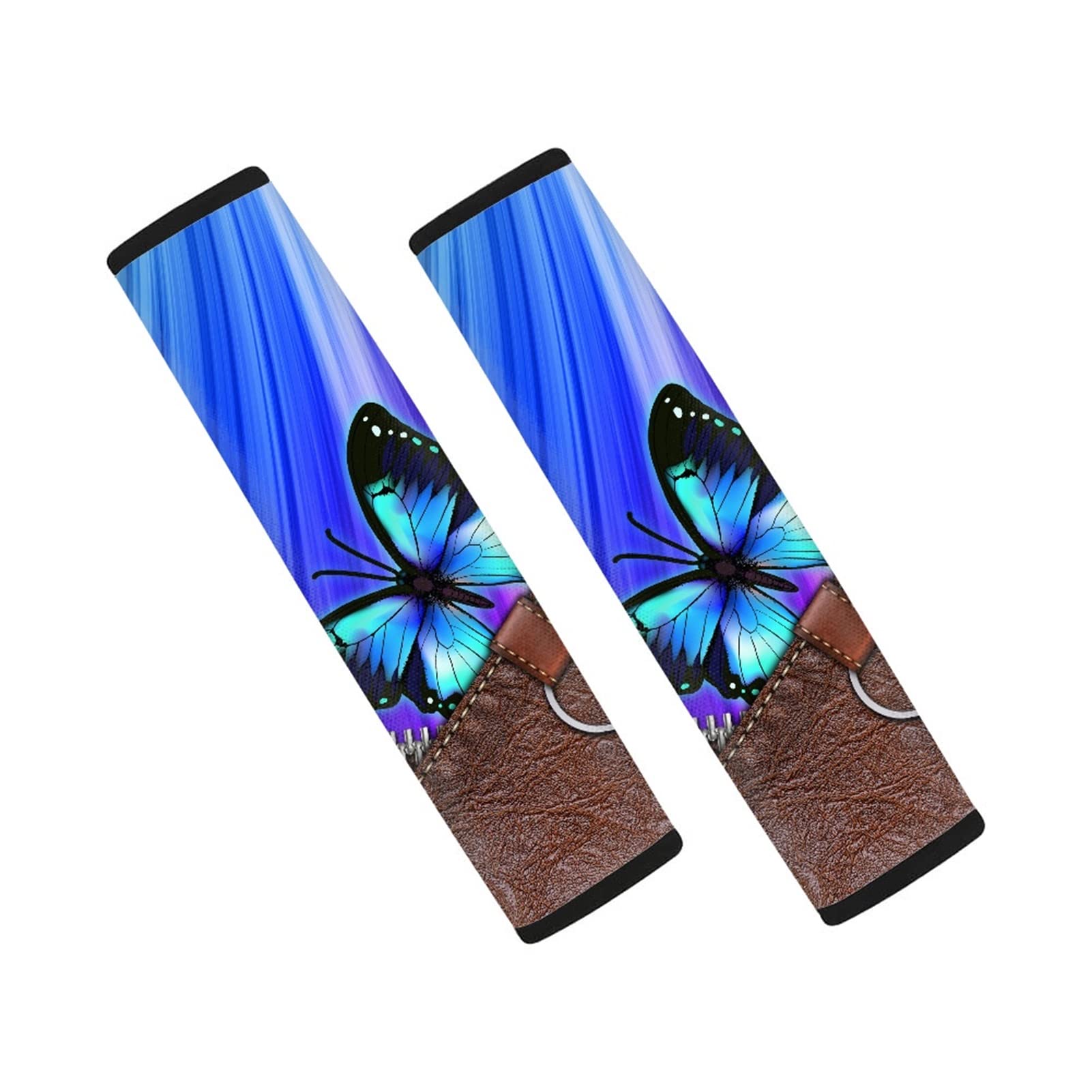 Dolyues Autositzgurtpolster für Damen, mit blauem Schmetterlings-Druck, 2 Stück, für Sicherheitsgurte, Komfort-Schultergurt-Polster zum Autofahren von Dolyues