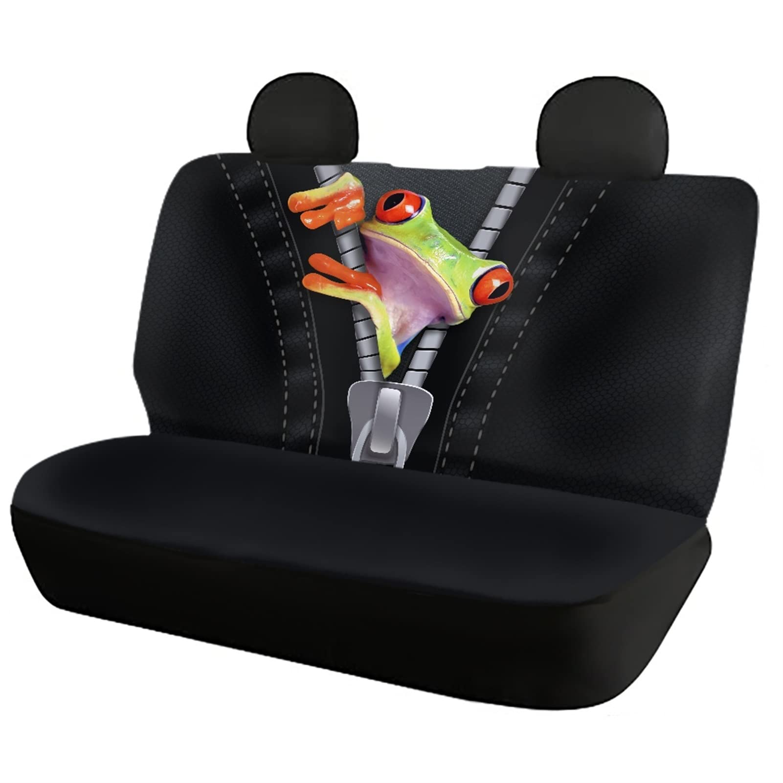 Dolyues Lustiger 3D-Autositzbezug mit Froschmotiv, für Rücksitz, Autozubehör, 2-teiliges Set (schwarz) von Dolyues