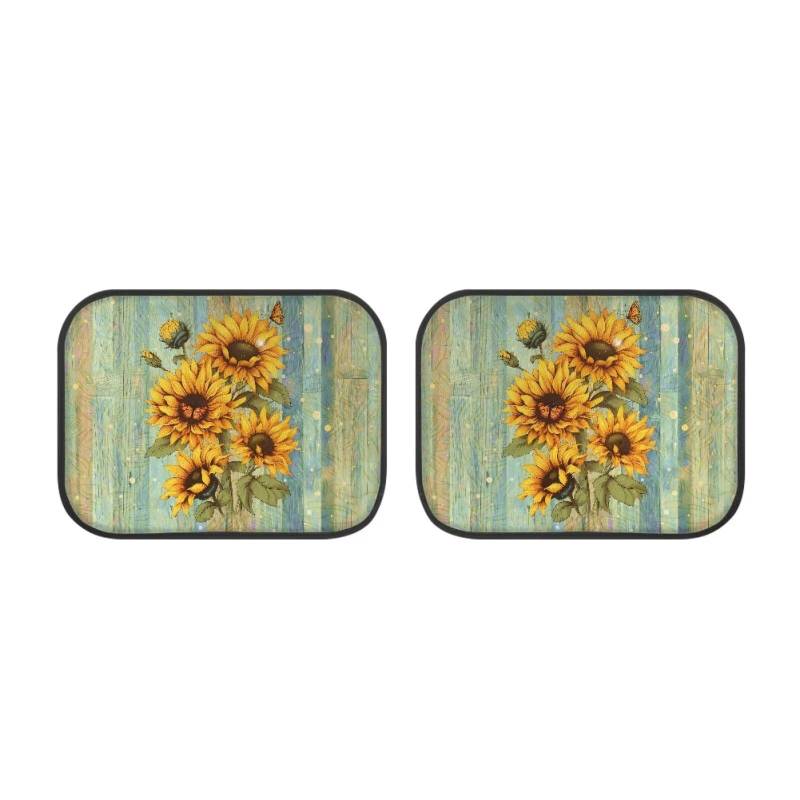 Dolyues Universal Fit Auto Fußmatten Holz Sonnenblume Auto Innenraum Zubehör Teppiche Matte Allwetterschutz für LKW Van und SUV für Damen, 2er Set von Dolyues