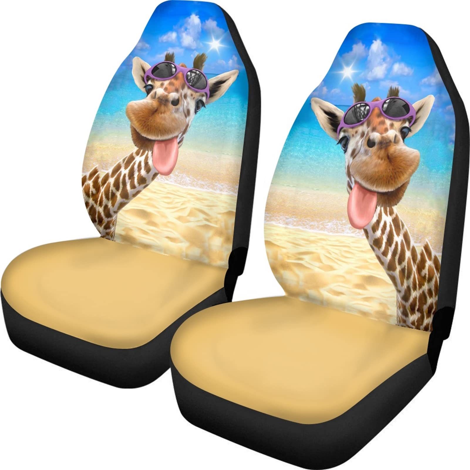 Dolyues Autositzbezüge mit niedlichem 3D-Tier-Giraffen-Druck, passend für die meisten Autos, LKWs, SUVs, Lieferwagen, Autozubehör von Dolyues