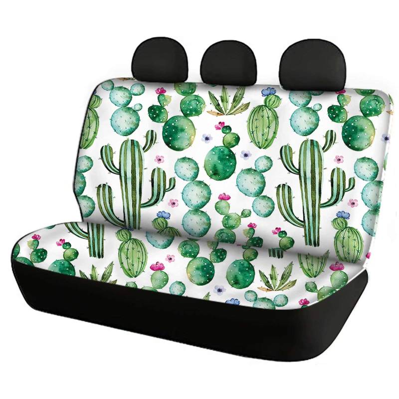 Dolyues Weißer Hintergrund Druck Auto Rücksitzbank und Rückenlehne, Set von 2 Stück, lustiges Kaktuskugel-Design, Fahrzeugsitzschutz, universell passend für Frauen Limousine Auto Zubehör Dekor von Dolyues