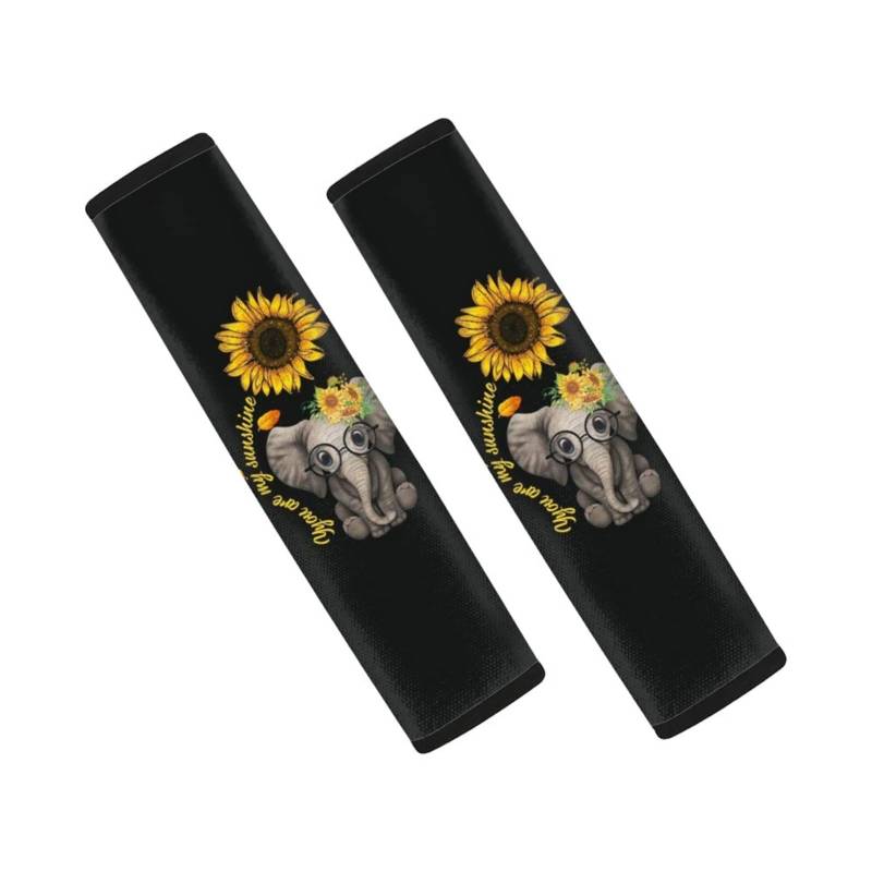 Dolyues You Are My Sunshine Sonnenblumen-Elefanten-Design, 2 Stück, Sicherheitsgurt-Polster, Auto-Sicherheitsgurt-Bezüge, Komfort-Gurtpolster schützen Ihren Nacken und Ihre Schulter von Dolyues