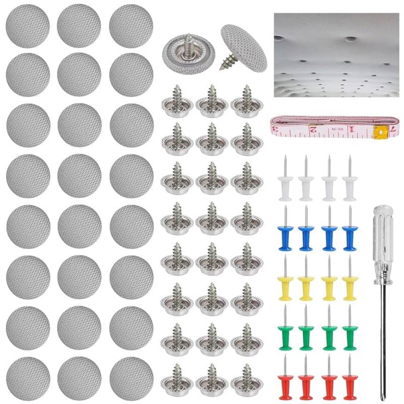 Dachhimmel Reparatur Set, Grau Auto Dach Nieten Auto Dachhimmel Reparatur Dachhimmel Reparatur Knöpfe Himmel Reparieren Set mit Stecknadeln Schraubendreher Maßband für Alle Autos von Domicubes
