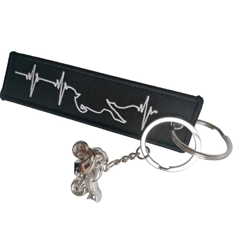 DonJordi Schlüsselanhänger Heartbeats (schwarz) gestickter Anhänger mit Metallmotorrad von DonJordi
