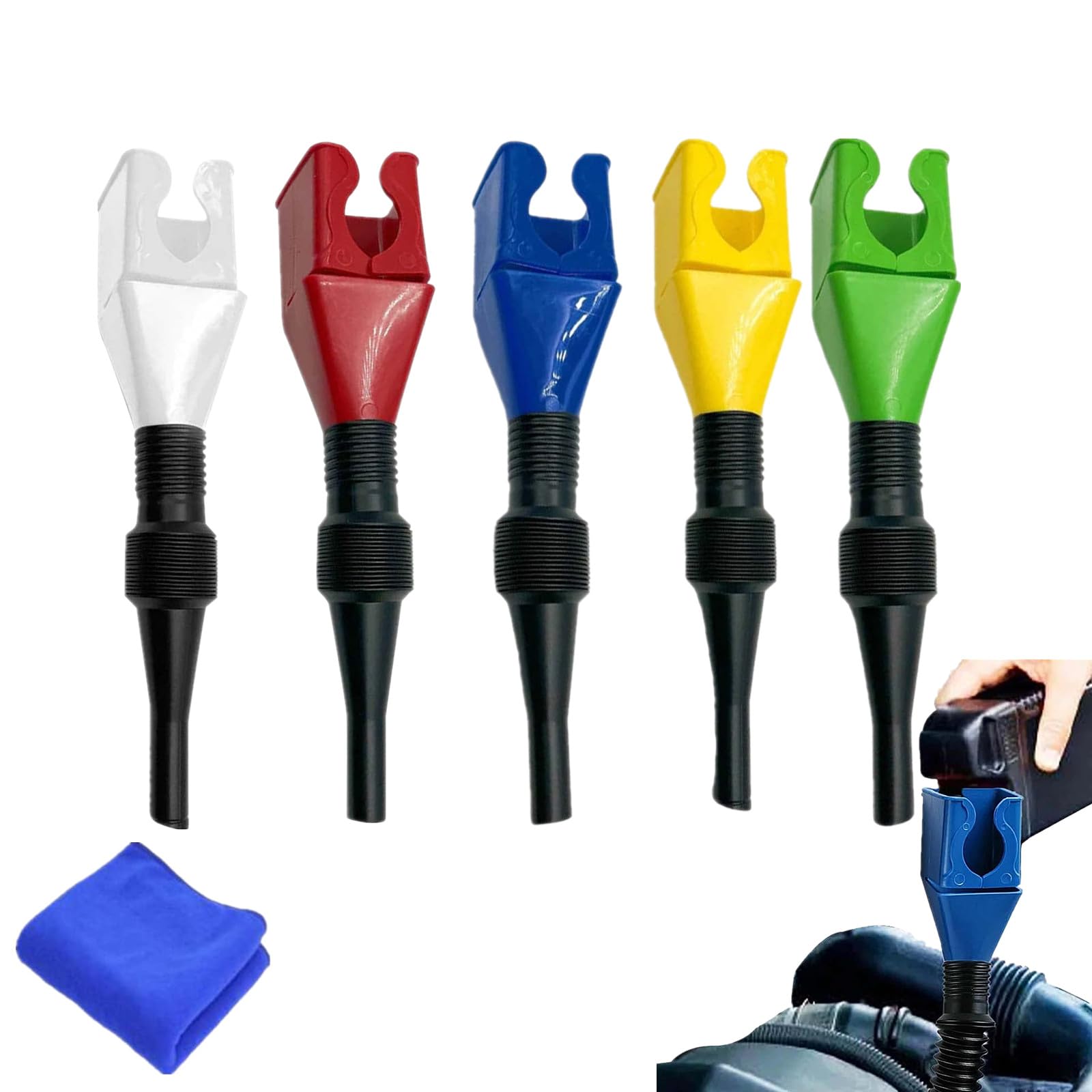 Donubiiu Flexibler Schnelltrichter für das Abtropfwerkzeug, Retractable Auto Fuel Funnel, Oil Funnel for Oil Change, Flexible Draining Tool Snap Funnel for Cars Motorcycles (5Pcs) von Donubiiu