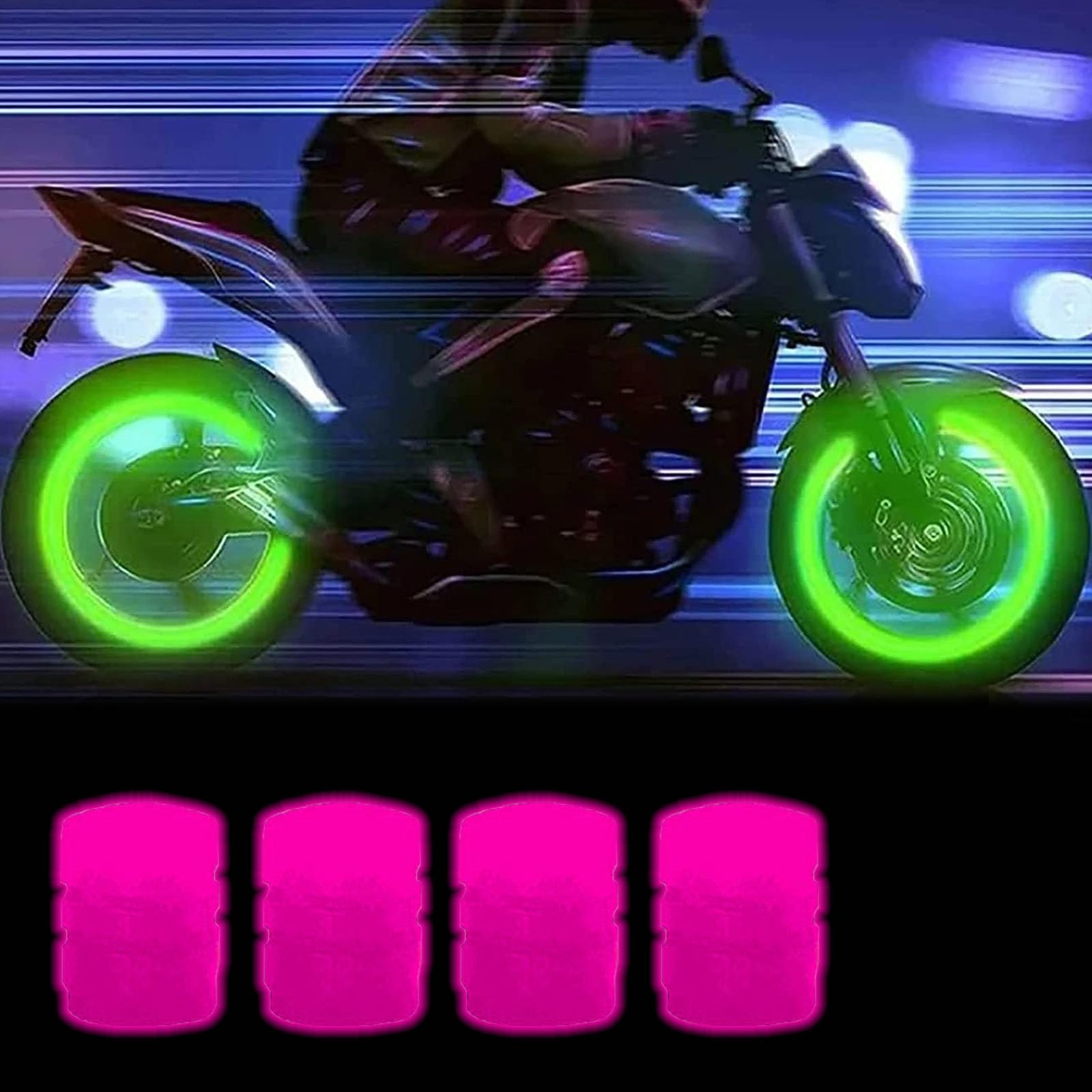 Donubiiu Glow In The Dark Tire Valve Caps, Luminous Car Tire Valve Stem Caps, Light Up Tire Valve Caps, Universal Fluorescent Glowing Valve Caps for Cars, Bicycle, Trucks, SUV, Motorbike (4pcs pink) von Donubiiu