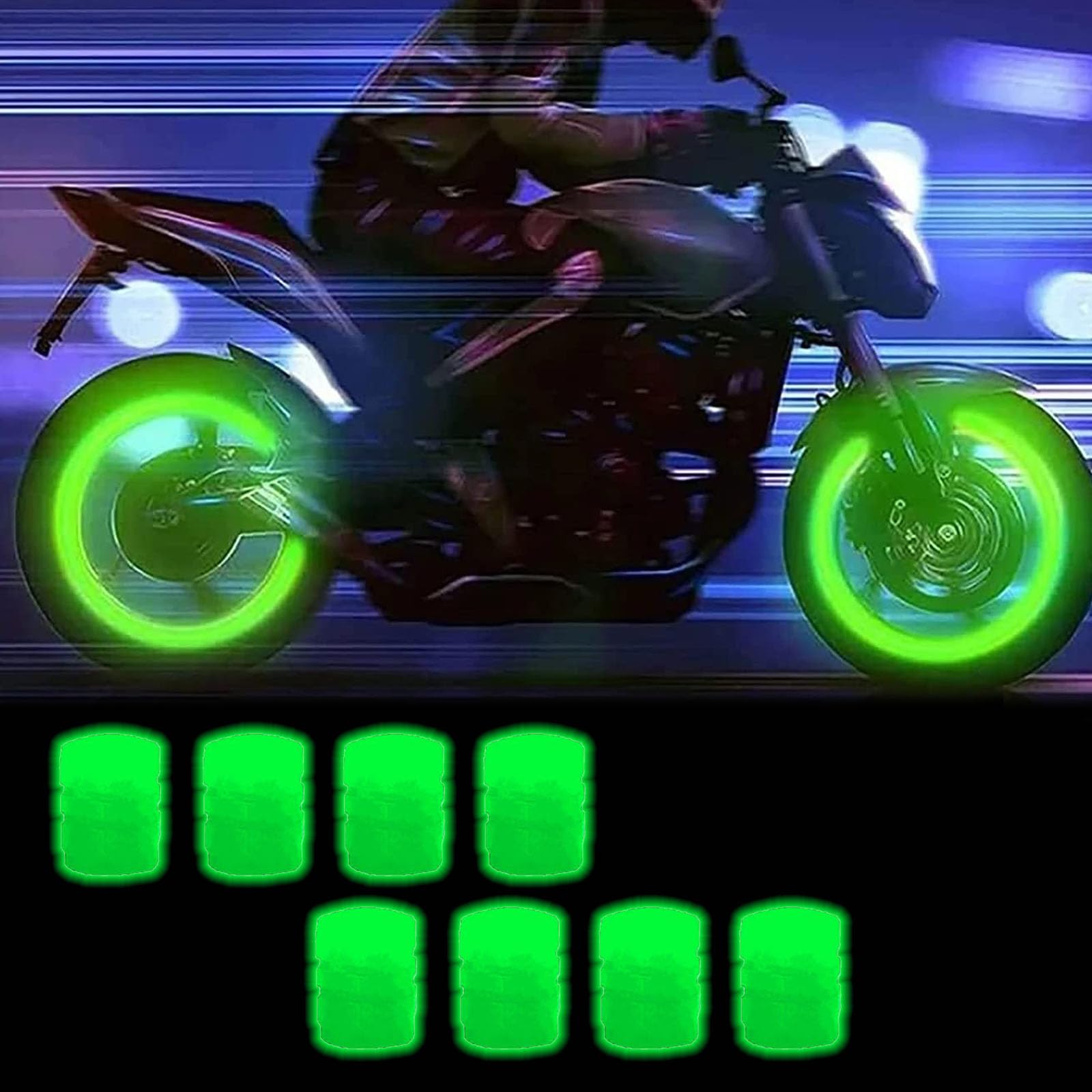 Donubiiu Glow In The Dark Tire Valve Caps, Luminous Car Tire Valve Stem Caps, Light Up Tire Valve Caps, Universal Fluorescent Glowing Valve Caps for Cars, Bicycle, Trucks, SUV, Motorbike (8pcs Green) von Donubiiu