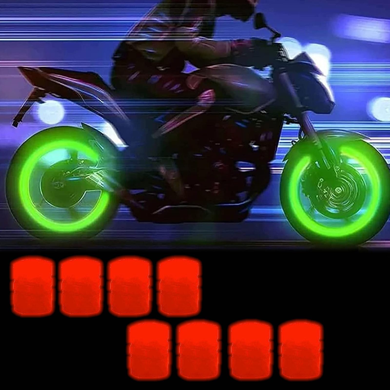 Donubiiu Glow In The Dark Tire Valve Caps, Luminous Car Tire Valve Stem Caps, Light Up Tire Valve Caps, Universal Fluorescent Glowing Valve Caps for Cars, Bicycle, Trucks, SUV, Motorbike (8pcs red) von Donubiiu