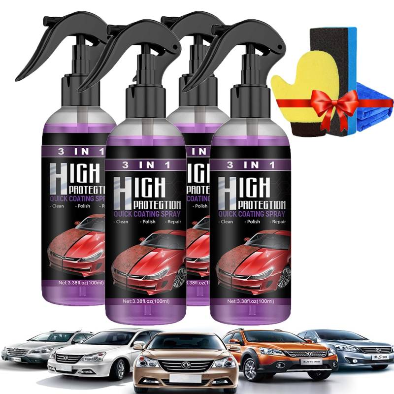 Donubiiu 3-in-1 Hochschutzschnelles Auto-Beschichtungsspray, 3 In 1 Neues Verbessertes Schnelles Autobeschichtungsspray (4PCS) von Donubiiu
