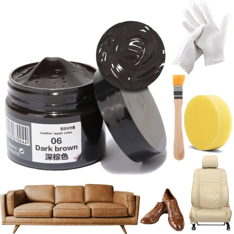 Donubiiu Leather Recoloring Cream,Leather Recoloring Balm,Leather Repair Filler,Leather Color Care Repair Balm Restorer Filler with Gloves Brush Sponge for Leather Scratch Repair (Dark-Brown) von Donubiiu