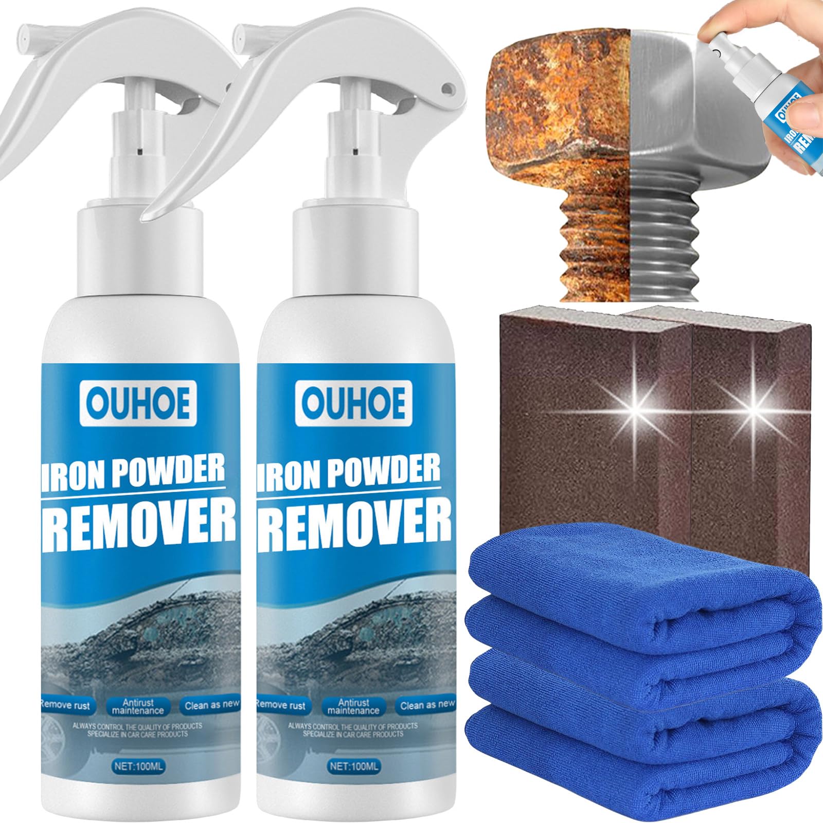 Donubiiu Ouhoe Rust Removal Spray, Ouhoe Iron Powder Remover, Rustout Instant Remover Spray, Multi Purpose Rust Remover Spray, Multifunctional Rust Removal Spray for Metal (100ML-2PCS) von Donubiiu
