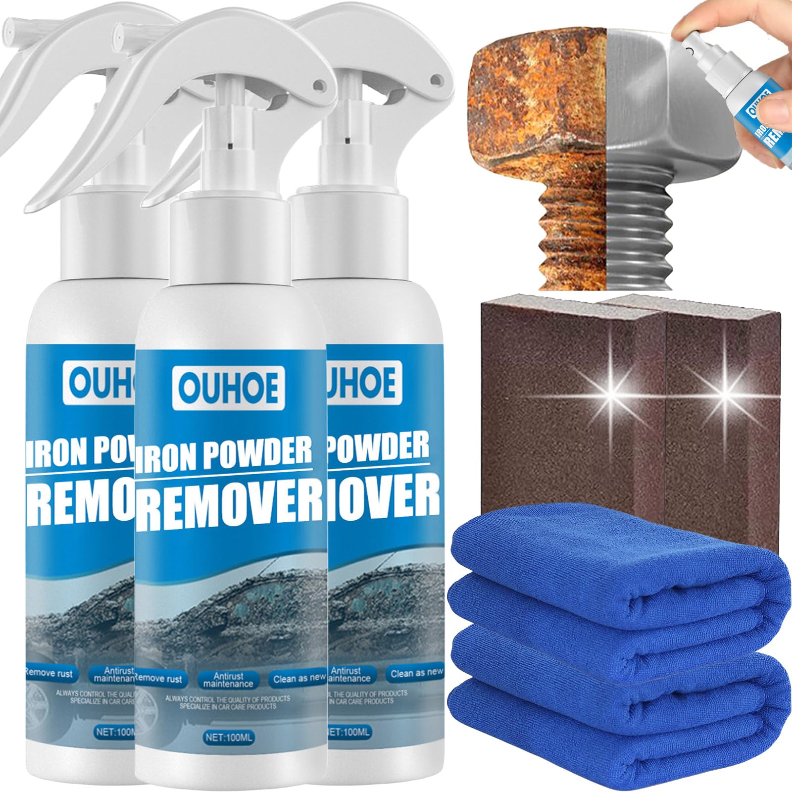 Donubiiu Ouhoe Rust Removal Spray, Ouhoe Iron Powder Remover, Rustout Instant Remover Spray, Multi Purpose Rust Remover Spray, Multifunctional Rust Removal Spray for Metal (100ML-3PCS) von Donubiiu