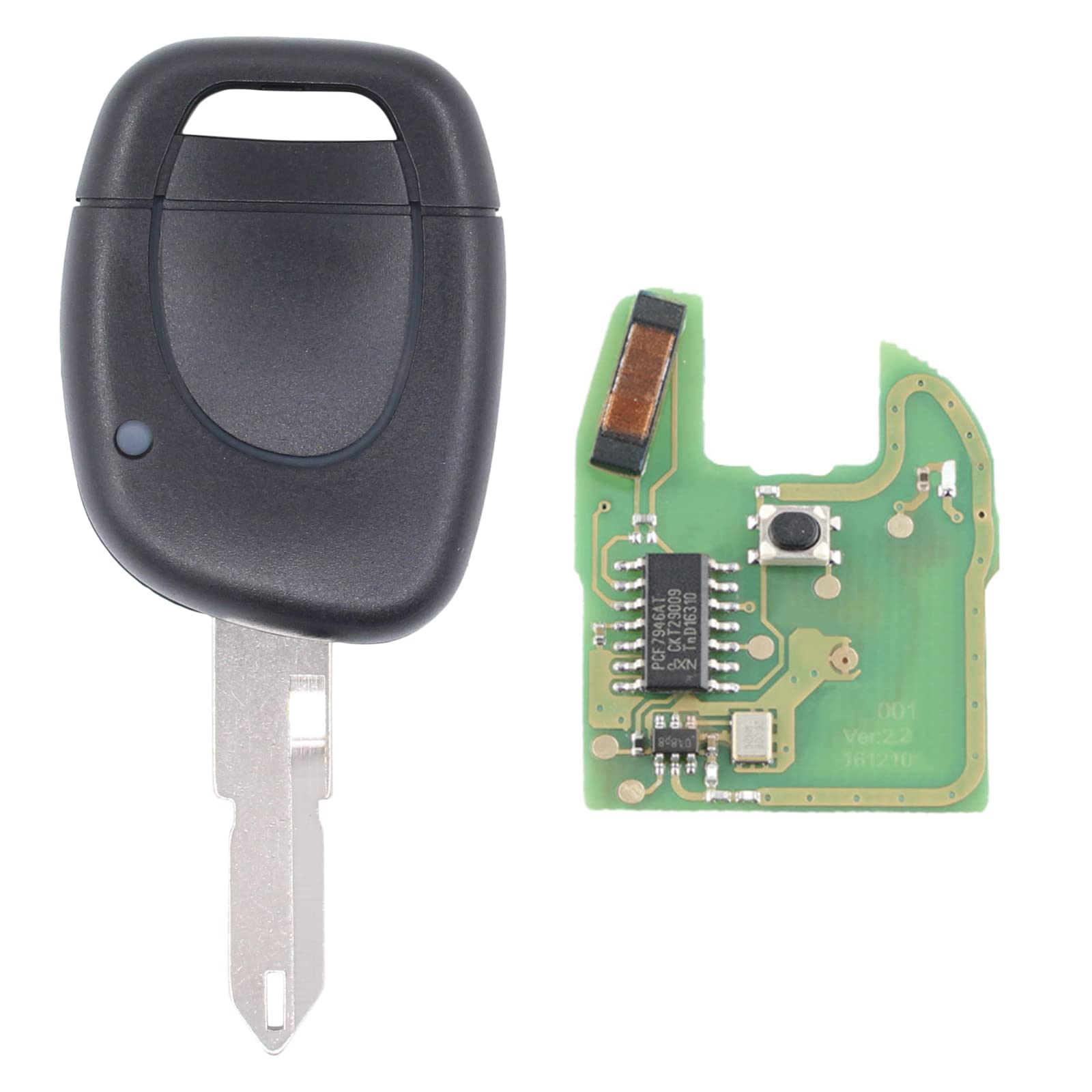 Schlüssel Fernbedienung Autoschlüssel Funkschlüssel 1 Tasten Sendeeinheit 433Mhz Sender für PCF7946 ID46 Chip mit elektronische Karte Transponder Gehäuse Fräsen Batterie für Clio 2 Kangoo von Doo Engy