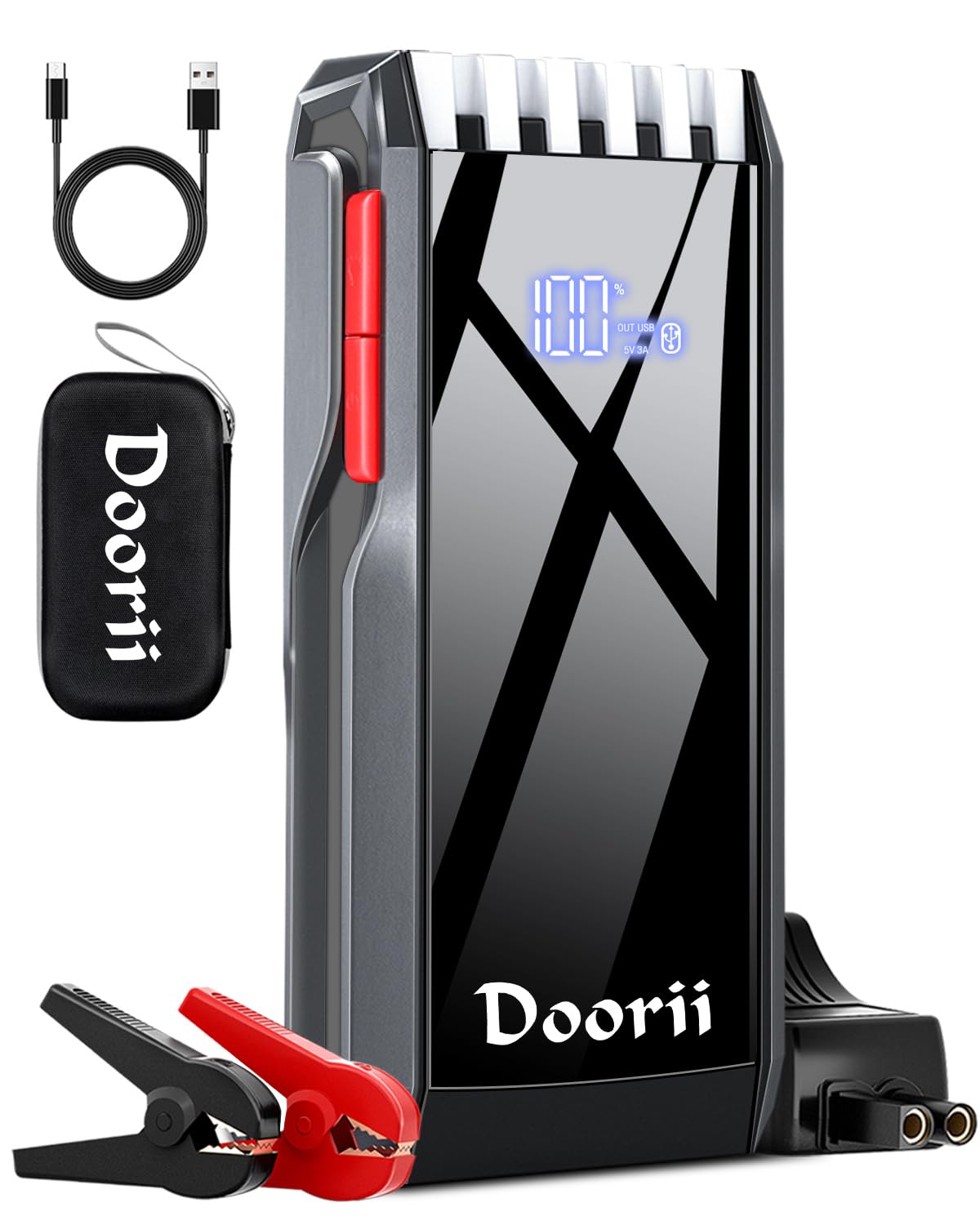 Starthilfe Powerbank 4000A Spitze Auto Starthilfe Powerbank 12V Booster Auto (Bis Zu 9,0L Benzin Oder 8,0L Diesel) Mit LED Taschenlampe Starthilfekabel Jump Starter Für Motorrad SUV (012) von Doorii