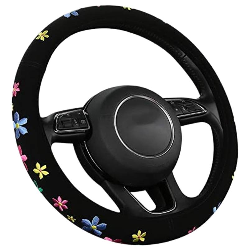 Auto-Lenkradbezug, 38, 1 cm, gesticktes Blumenmuster, süßer Lenkradbezug für Damen, universeller Ersatz, dekoratives Autozubehör für alle Jahreszeiten, für Damen von Dorccsi