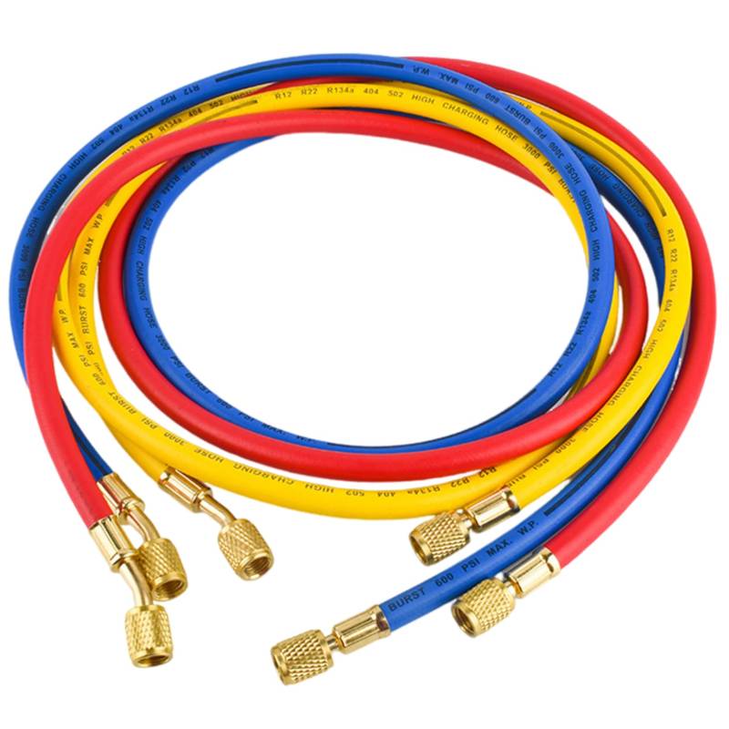 Kältemittel-Ladeschlauch, 3 Stück, R410A, 35 Zoll, 800–4000 PSI, Kältemittelschläuche, 1/4 Zoll oder 5/16, Gummi-HVAC-Vakuumschlauch mit Kupferventil, Ersatz-AC-Schlauch zum Nachfüllen von K von Dorccsi