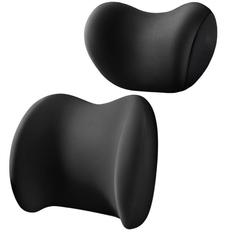 Kopfstützen- und Lordosenstützkissen fürs Auto, 2-teiliges Memory Foam-Autokissen mit Faserbezug, atmungsaktiv, ergonomisch und ermüdungslindernd für lange Fahrten, schwarzes Auto-Kopfstützenkiss von Dorccsi