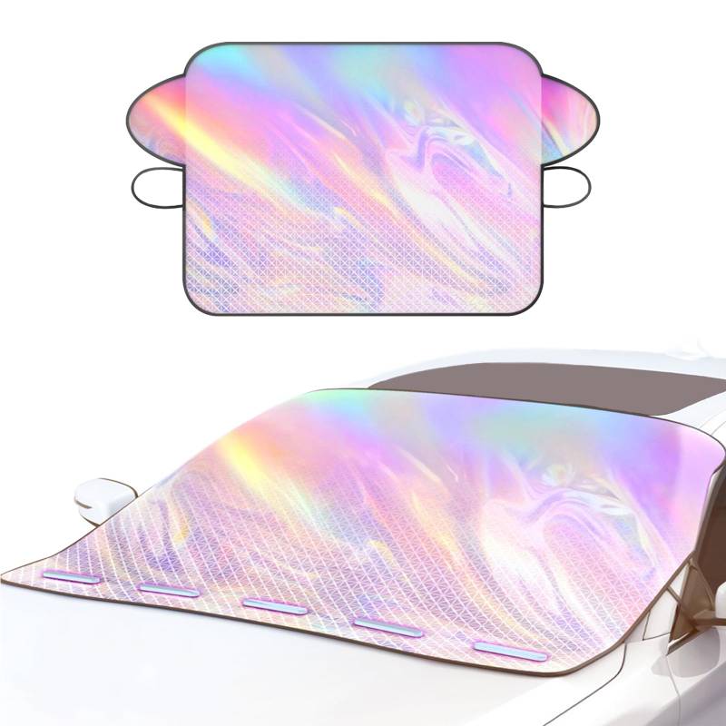 145 x 110cm Sonnenschutz Auto Frontscheibe Faltbarer Schutzschirm Sonnenblende Windschutzscheibe Laser Sonnenblende Vorne UV-Schutz für Sommer, Sonne, Staub, Schnee von Dorclife