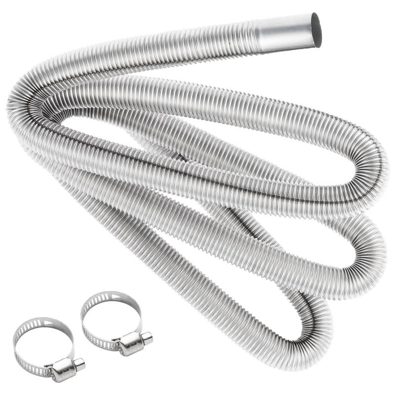 Dorglix Auspuff, 200 cm Abgasschlauch für Stromerzeuger, Abgasrohr Standheizung, Auto Edelstahl Auspuffrohr, Abgasrohrleitungen mit Zwei Edelstahlklammern, für Kraftstofftank Diesel Heizung von Dorglix