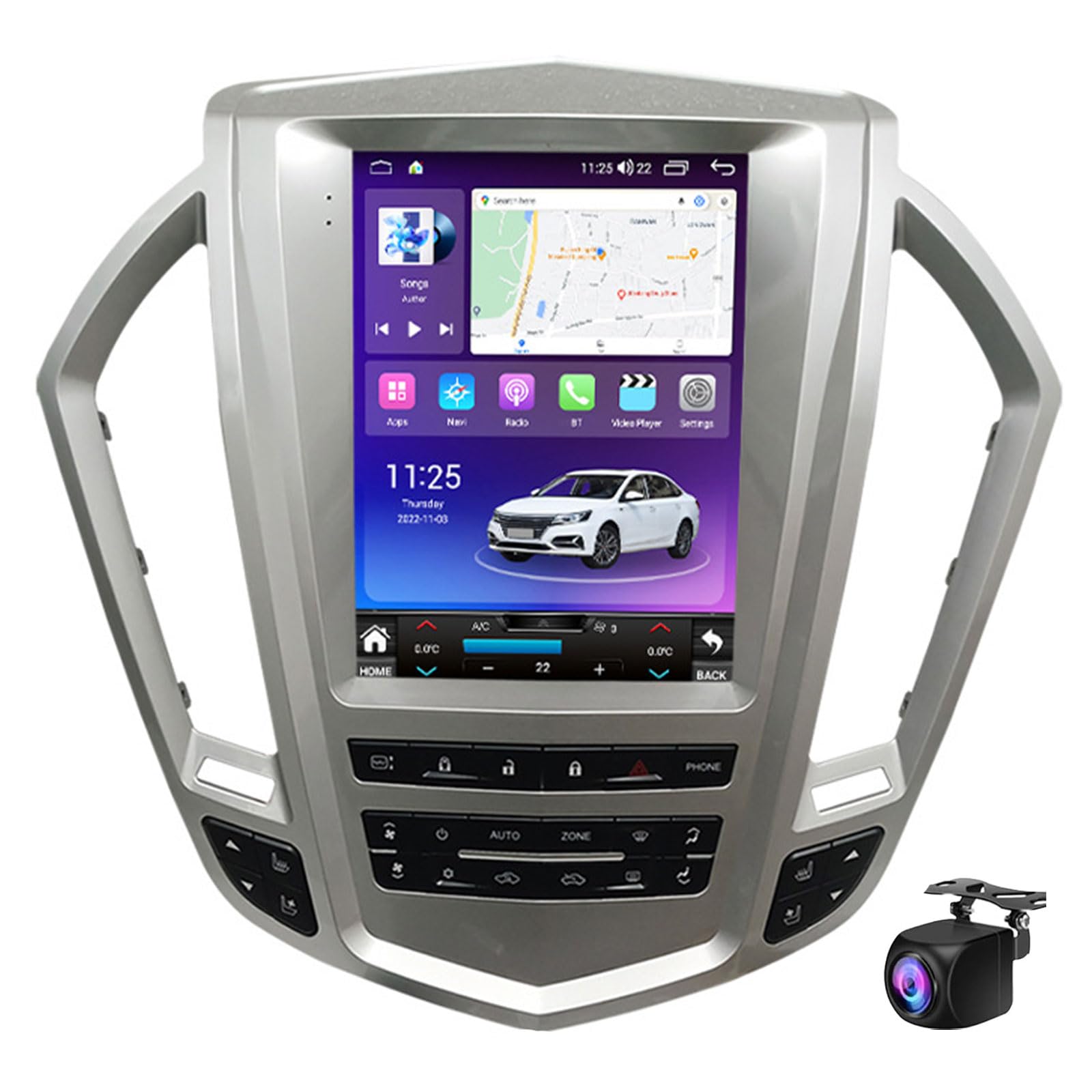 9,7 Zoll Doppel Din Autoradio Android 14 Touchscreen Autoradio Für Cad-illac SRX 2009-2012 Eingebaute Carplay AHD Rückfahrkamera GPS Navigation Bluetooth WiFi SWC FM Radio(Size:H7,Color:Silber) von Dorwioll