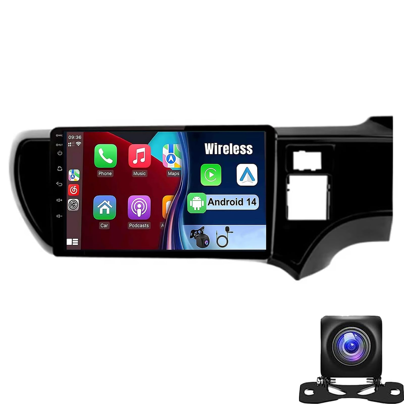 Dorwioll Android 9 Zoll Touchscreen Autoradio Für to-yota Aqua Prius 2011–2017 Mit Carplay, Android Auto, GPS-Navigation Mit BT WiFi USB, Mirror Link FM USB Rückfahrkamera(Color:Y600) von Dorwioll