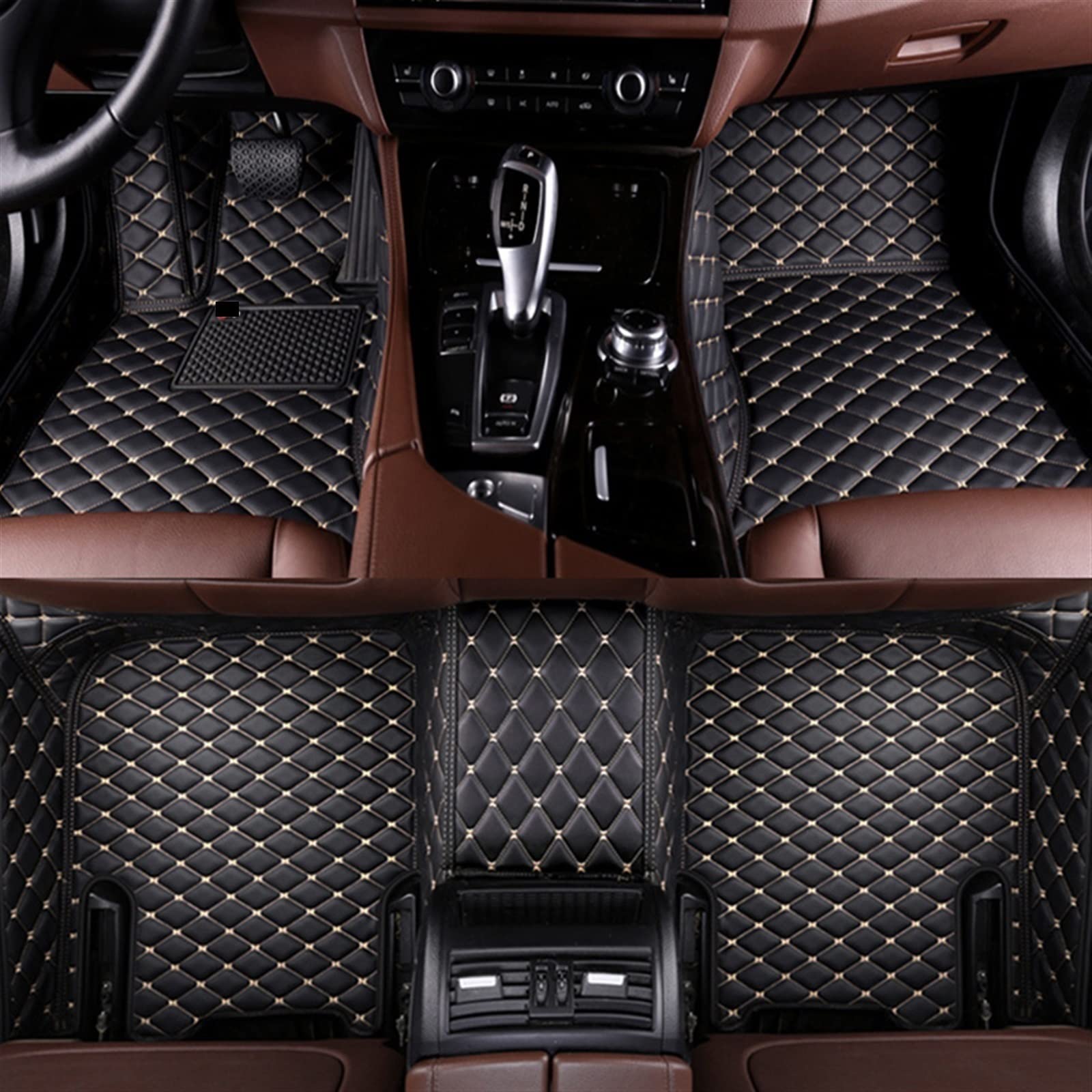 5-Sitzer Custom Car Fußmatte Für Mercedes E-Klasse W210 W212 W213 C207 C238 Cabrio A207 A238 T-Modell Teppich Handytasche Wasserdicht Automatten (Color : Black Beige) von DouAff