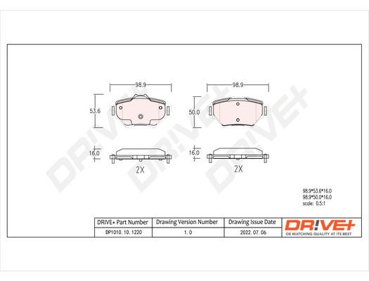 Bremsbelagsatz, Scheibenbremse Hinterachse Dr!ve+ DP1010.10.1220 von Dr!ve+