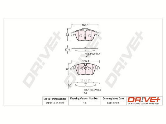 Bremsbelagsatz, Scheibenbremse Vorderachse Dr!ve+ DP1010.10.0120 von Dr!ve+