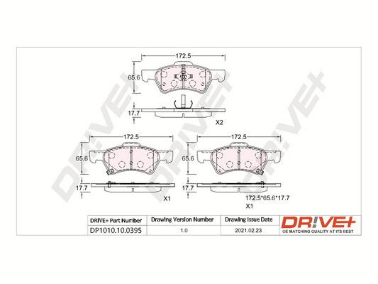 Bremsbelagsatz, Scheibenbremse Vorderachse Dr!ve+ DP1010.10.0395 von Dr!ve+