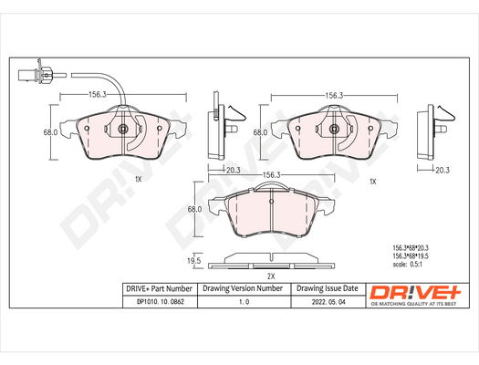 Bremsbelagsatz, Scheibenbremse Vorderachse Dr!ve+ DP1010.10.0862 von Dr!ve+