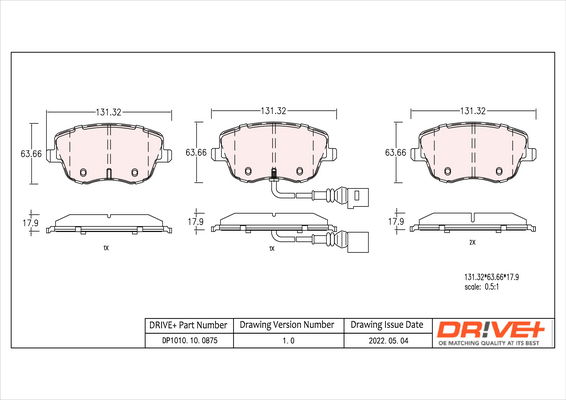 Bremsbelagsatz, Scheibenbremse Vorderachse Dr!ve+ DP1010.10.0875 von Dr!ve+