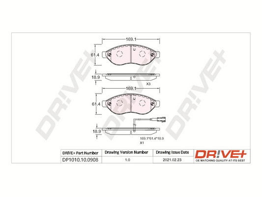 Bremsbelagsatz, Scheibenbremse Vorderachse Dr!ve+ DP1010.10.0908 von Dr!ve+