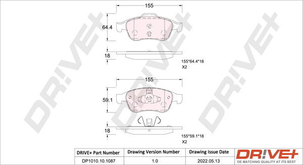 Bremsbelagsatz, Scheibenbremse Vorderachse Dr!ve+ DP1010.10.1087 von Dr!ve+