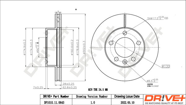 Bremsscheibe Vorderachse Dr!ve+ DP1010.11.0643 Bremsscheibe Vorderachse Dr!ve+ DP1010.11.0643 von Dr!ve+