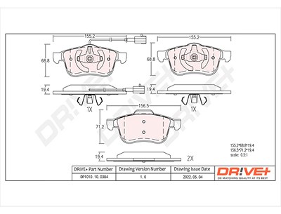 Dr!ve+ Bremsbelagsatz, Scheibenbremse [Hersteller-Nr. DP1010.10.0384] für Fiat, Lancia, Opel, Vauxhall von Dr!ve+