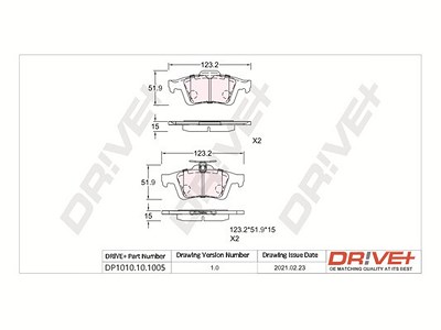 Dr!ve+ Bremsbelagsatz, Scheibenbremse [Hersteller-Nr. DP1010.10.1005] für Cadillac, Citroën, Ford, Jaguar, Mazda, Opel, Renault, Saab, Vauxhall, Volvo von Dr!ve+