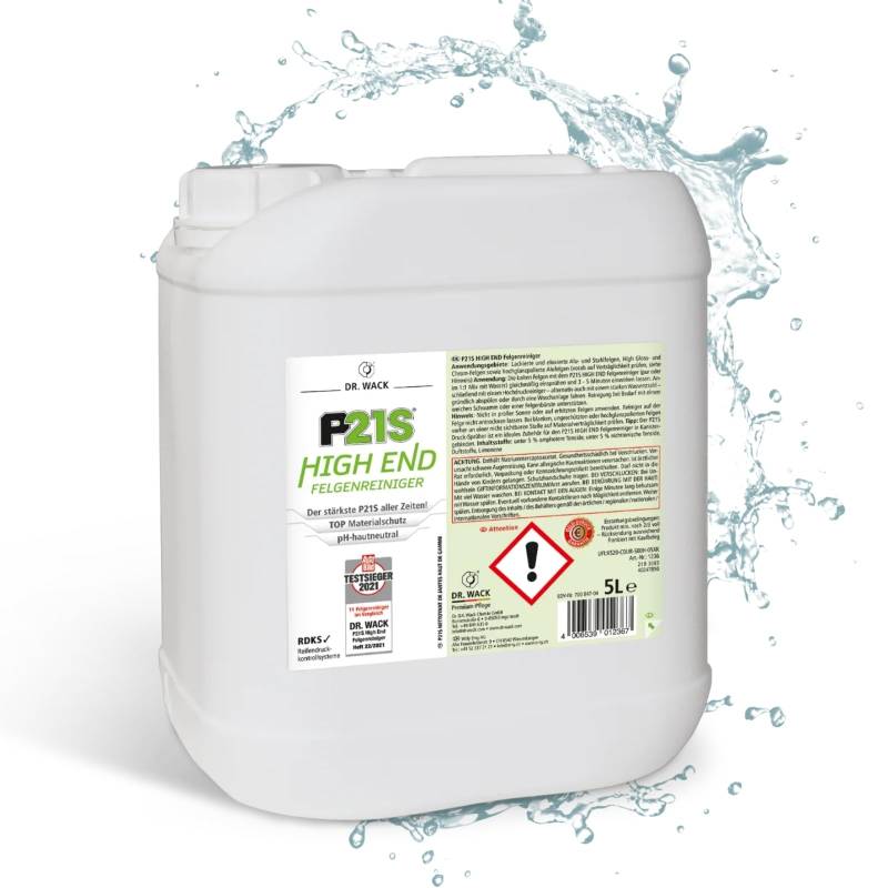 DR. WACK - P21S HIGH END Felgenreiniger 5 Liter - Felgen Spray mit Gel-Formel & Wirkindikator - Schnelle & schonende Reinigung - pH-hautneutral & biologisch abbaubar - Hochwertige Autopflege von Dr. Wack