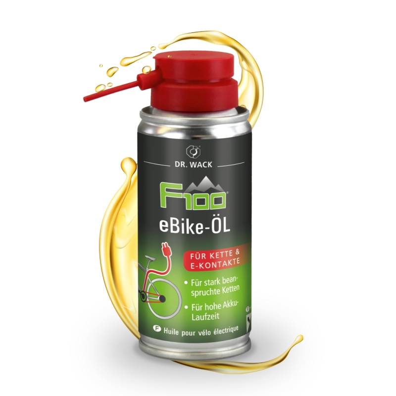 DR. WACK F100 Kettenöl für E-Bike 100 ml - Kettenschmiermittel für weniger Verschleiß & Reibung - Kettenspray für Elektrofahrrad - Schmiermittel für Ebike Ketten - Hochwertige Fahrradpflege von Dr. Wack