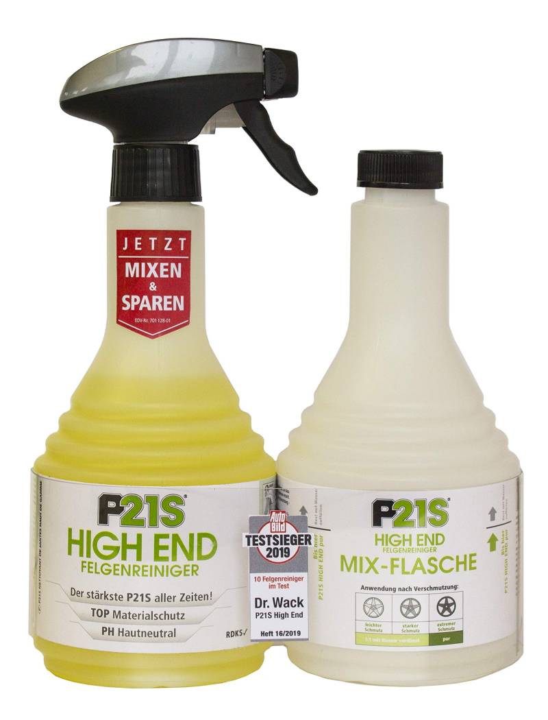 Dr. Wack – Mix-Set: P21S HIGH END Felgenreiniger 500 ml + Mix-Flasche 500 ml I Premium Felgen-Reinigung für alle Felgen I Testsieger I PH hautneutral I Hochwertige Felgenpflege – Made in Germany von DR. WACK