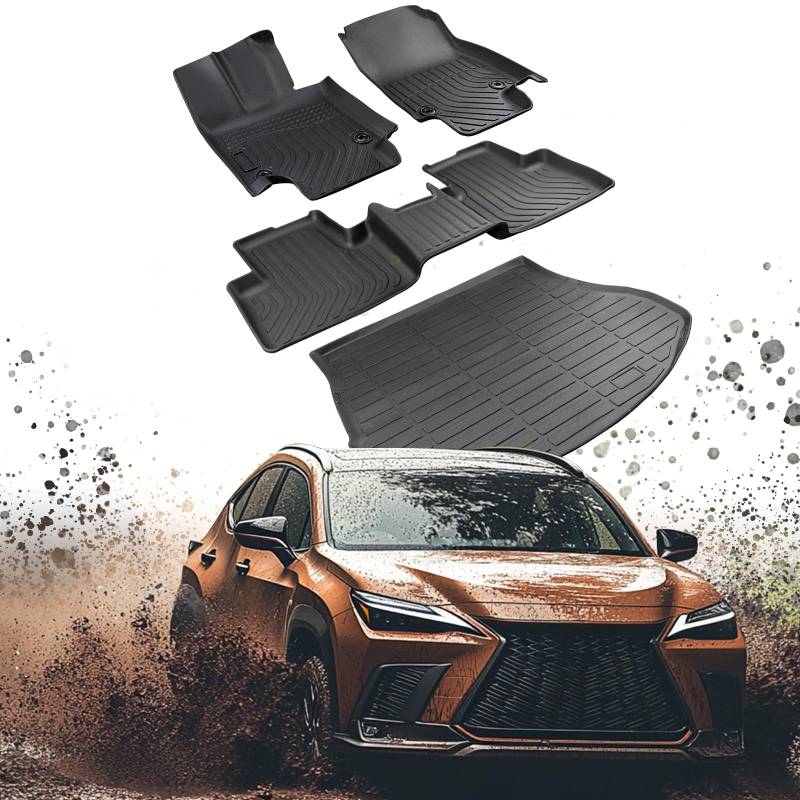 DrCarNow Für 2022 2023 Lexus NX250 NX350 Fußmatten & Cargo Liner (nur AWD, Nicht für Hybrid), Allwetter passgenau Lexus NX250 NX350 Fußmatten Kofferraummatten Set Autoauskleidungen 2022-2023 Lexus NX von DrCarNow