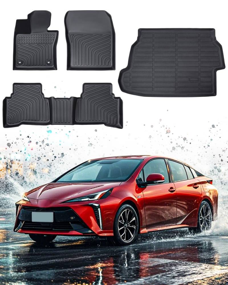 DrCarNow Für 2023 Toyota Prius Fußmatten (Nicht für Prius C & V), Allwetterschutz Toyota Prius Fußmatten Kofferraummatte 2023, 1. 2. Reihe & Kofferraum Automotive Bodeneinlagen Toyota Prius Zubehör von DrCarNow