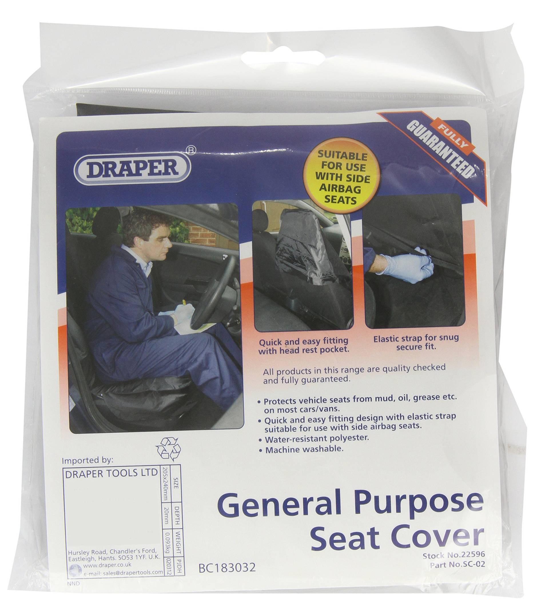 Draper 22596 Vordersitz-Abdeckung aus Polyester, Seitenairbag-kompatibel Draper 22596 Vordersitz-Abdeckung aus Polyester, Seitenairbag-kompatibel von Draper
