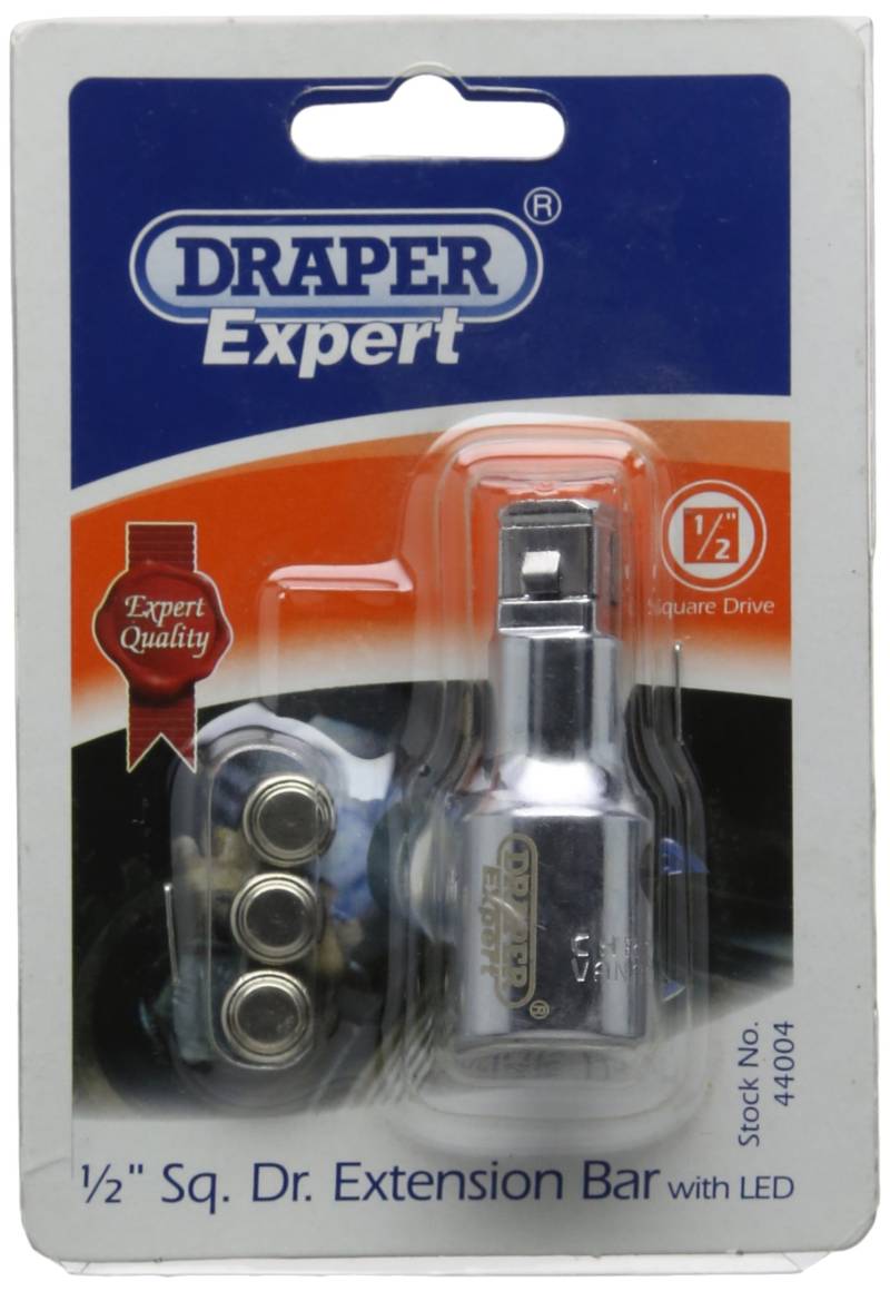 Draper 44004 Vierkantverlängerung (1,27 cm / 1/2 Zoll) mit LED-Leuchte, 65 mm von Draper