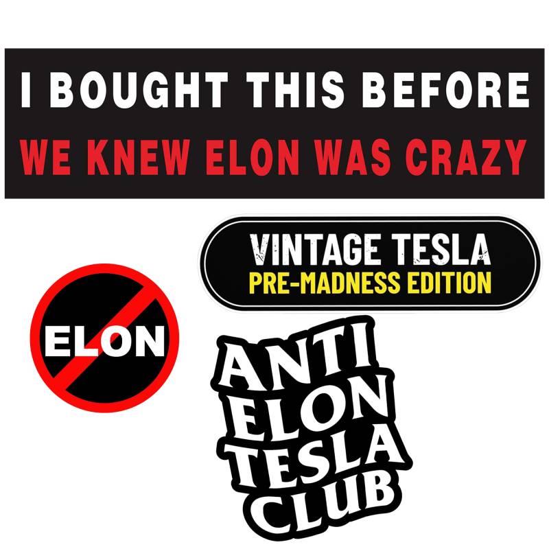 Dreaku I Bought IT Before Elon Went Crazy, 4PCS Anti Elon Tesla Club Tesla Stoßfänger Aufkleber, Lustige Anti Elon Tesla Vinyl Aufkleber Stoßfänger Aufkleber für Autos von Dreaku