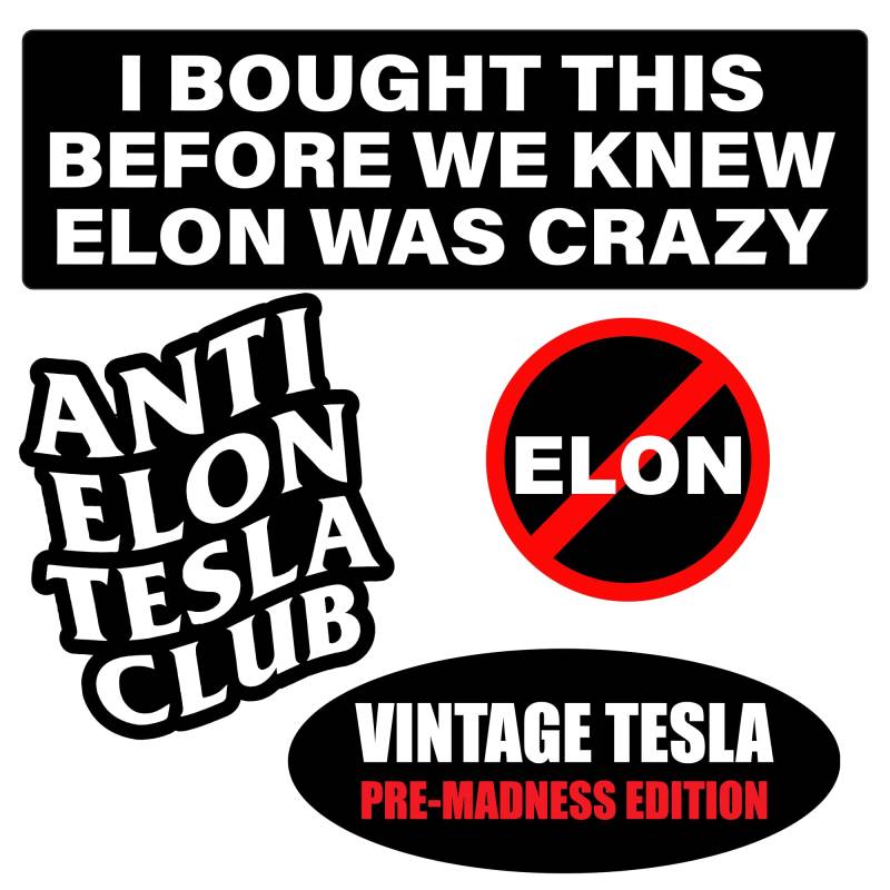 Dreaku I Bought IT Before Elon Went Crazy- 6PCS Elon Musk Tesla Hochwertiger Aufkleber Auto Tuning Sticker, Vinyl Stoßfänger Glas Tesla Besitzer Aufkleber Zubehör von Dreaku