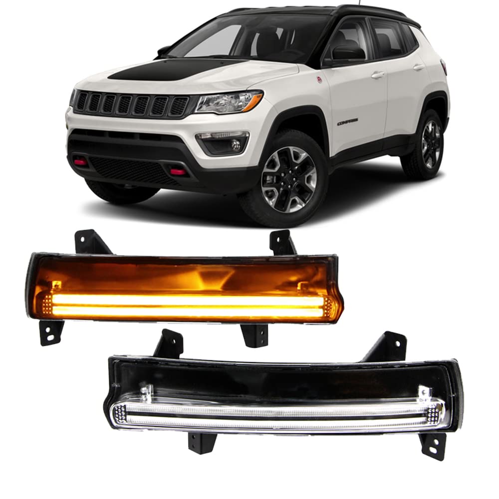 Dreamseek TFL DRL Tagfahrlicht für Jeep Compass 2017 2018 2019 2020 2021 Vorn Nebelscheinwerfer Driving Fog Lamp Auto Tageslichtlampe mit Streamer Blinker von Dreamseek