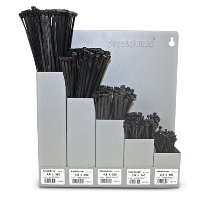 Dresselhaus Kabelbänder - Nylon KU-Zunge - schwarz mit Wandhalter - 500-tlg. von Dresselhaus