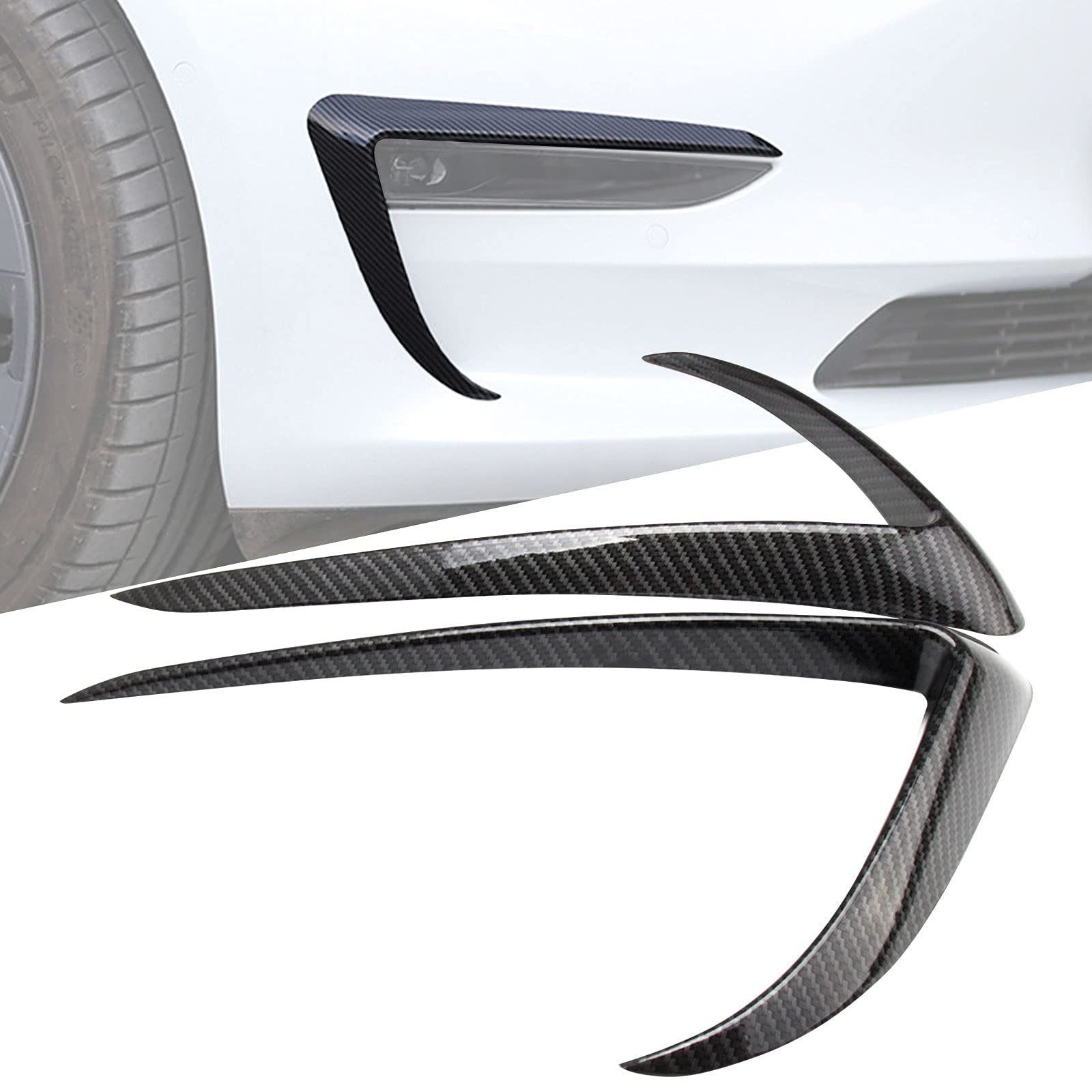 2 Stück Front Nebel Augenbraue Augenlid Trim Front Foglight Augenbrauen Augenlider Cover Trim für Tesla Model 3 Zubehör (Kohlefaser-Muster) von DriSubt