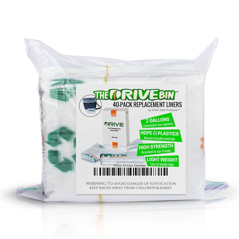 Müllbeutel Nachfüll Set, 7,5L (40 STÜck) - Zur Verwendung mit dem Drive Auto-Mülleimer, 40 Recyclebare Einzelbeutel für Abfall & Müll im PKW von Drive Auto Products